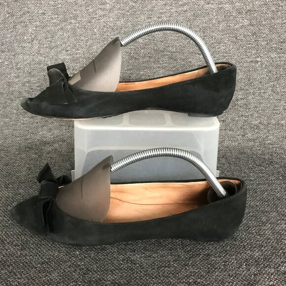 Madewell Womens French Knot Skimmer Black Suede Bow Pointed Toe Ballet Flats 9 - Picture 2 of 11